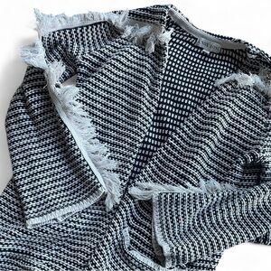 Knox Rose black & white striped knit fringe open front cardigan size M